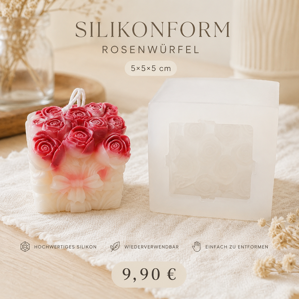 Silikonform Rosenwürfel 5x5x5 cm – DIY Kerzenform für Deko & Handmade