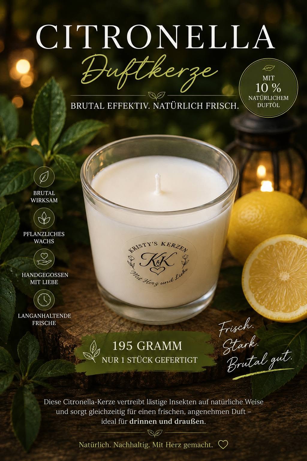 Citronella Duftkerze  im Glas- 195g