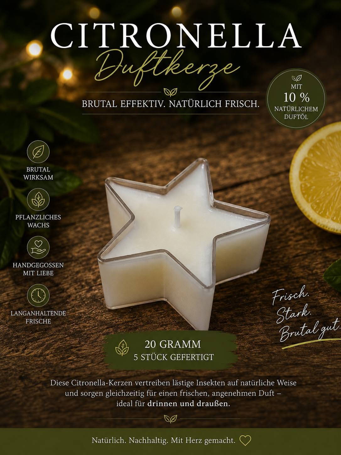 Citronella Duftkerze Stern – 20 g
