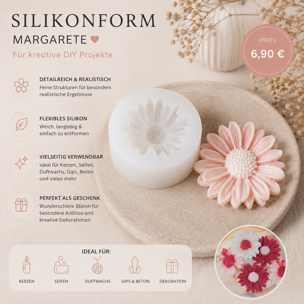 Silikonform Margerite – DIY Blumenform für Kerzen, Seife & Deko