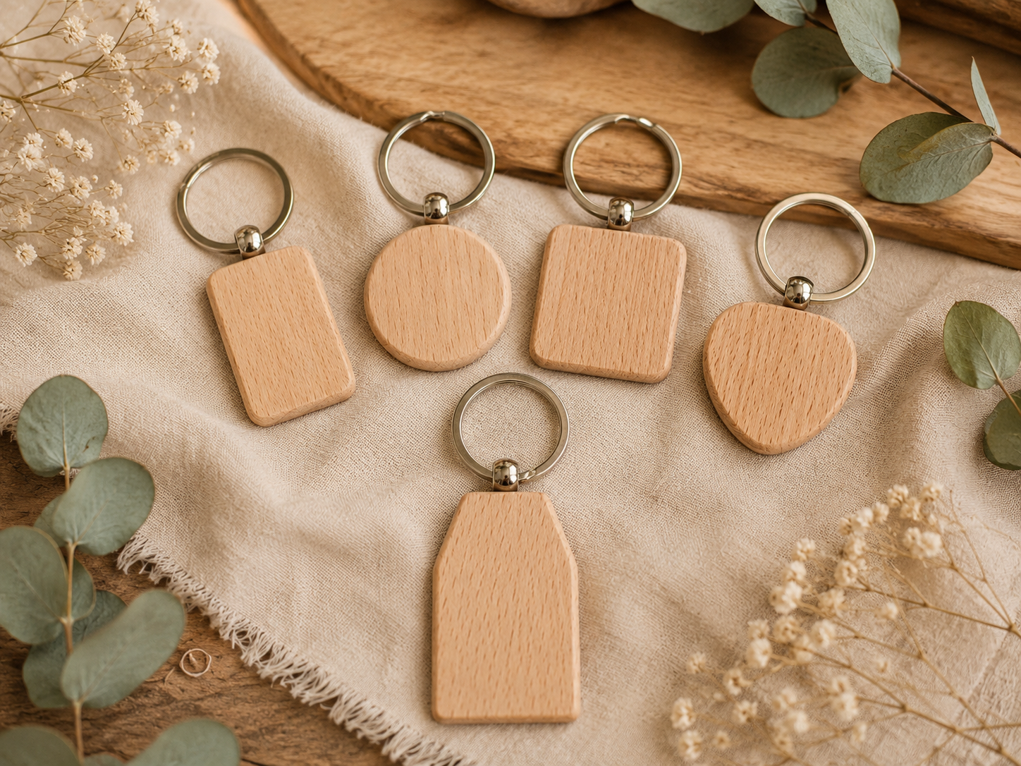 Personalisierter Schlüsselanhänger aus Holz mit Gravur