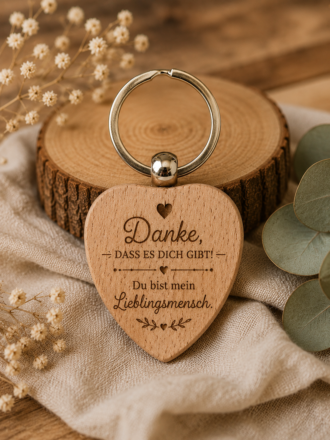 Personalisierter Schlüsselanhänger aus Holz mit Gravur
