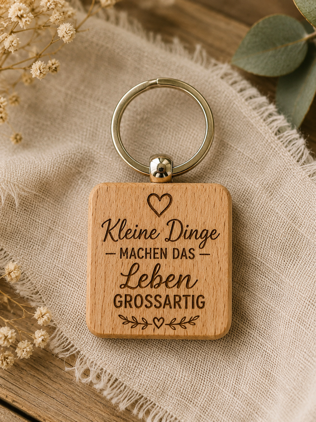 Personalisierter Schlüsselanhänger aus Holz mit Gravur