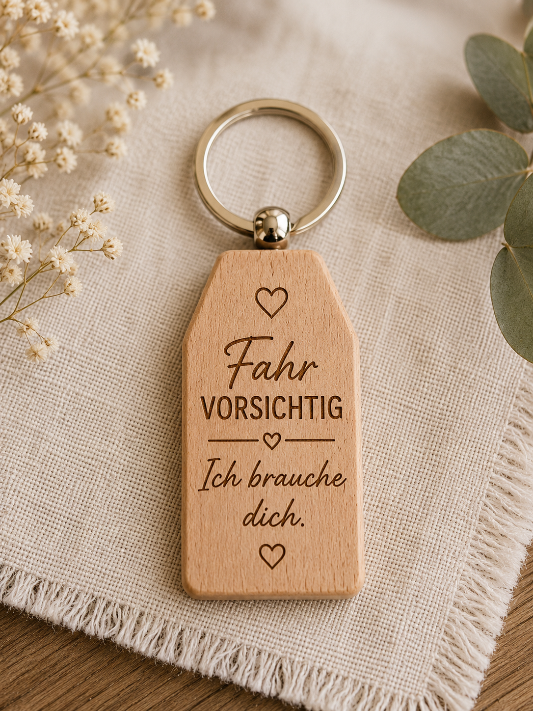 Personalisierter Schlüsselanhänger aus Holz mit Gravur