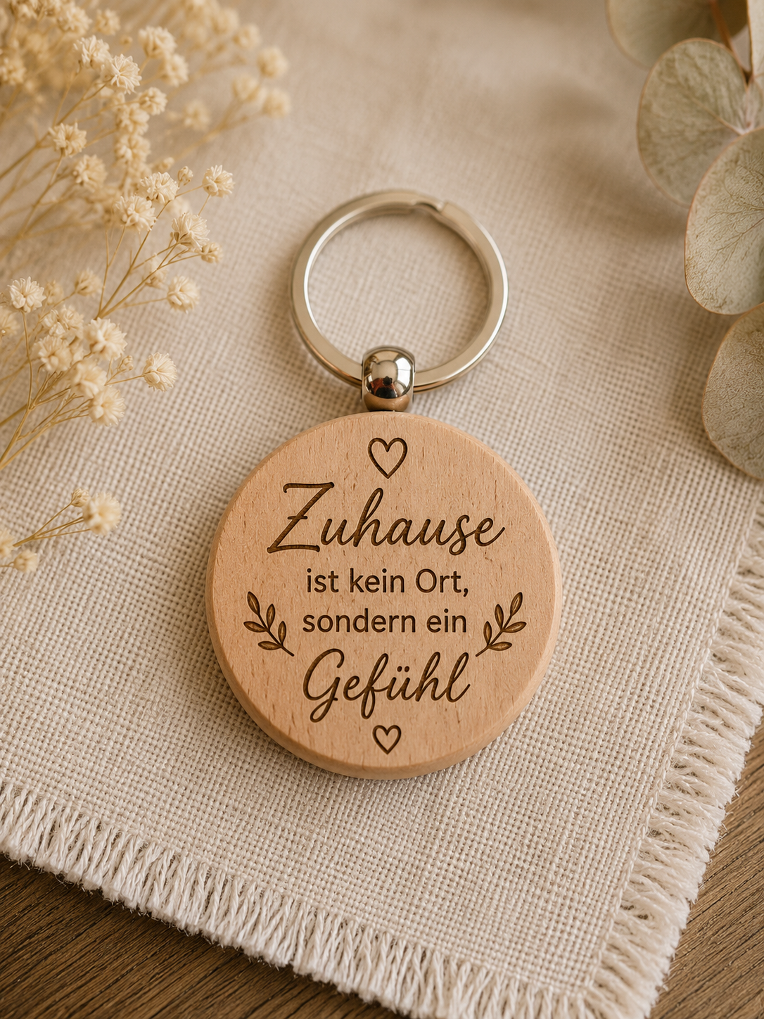 Personalisierter Schlüsselanhänger aus Holz mit Gravur