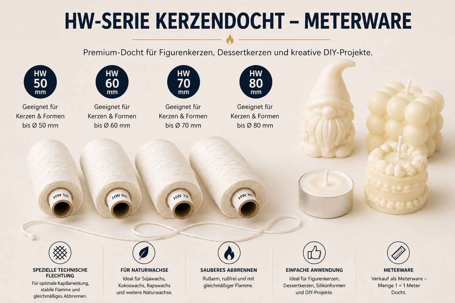 Premium HW-Serie Kerzendocht – Meterware