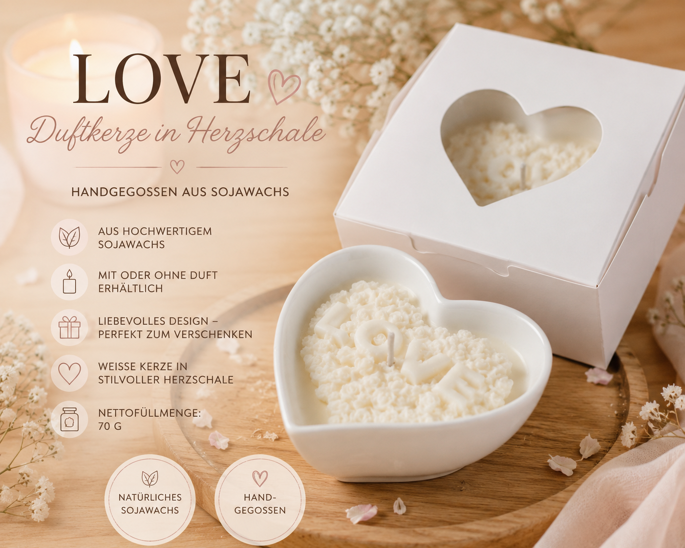 LOVE Duftkerze in Herzschale