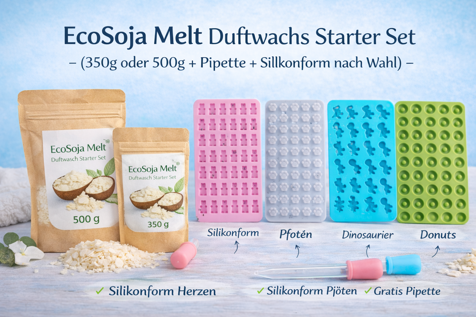 EcoSoya Melt-Sojawachs für Duftmelts ( inkl. Geschenk-Pipette)